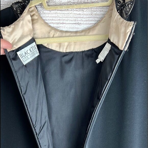 Oleg Cassini Black Tie Formal Shift Black 
Dress Beaded Neckline and Cuffs - Picture 11 of 15